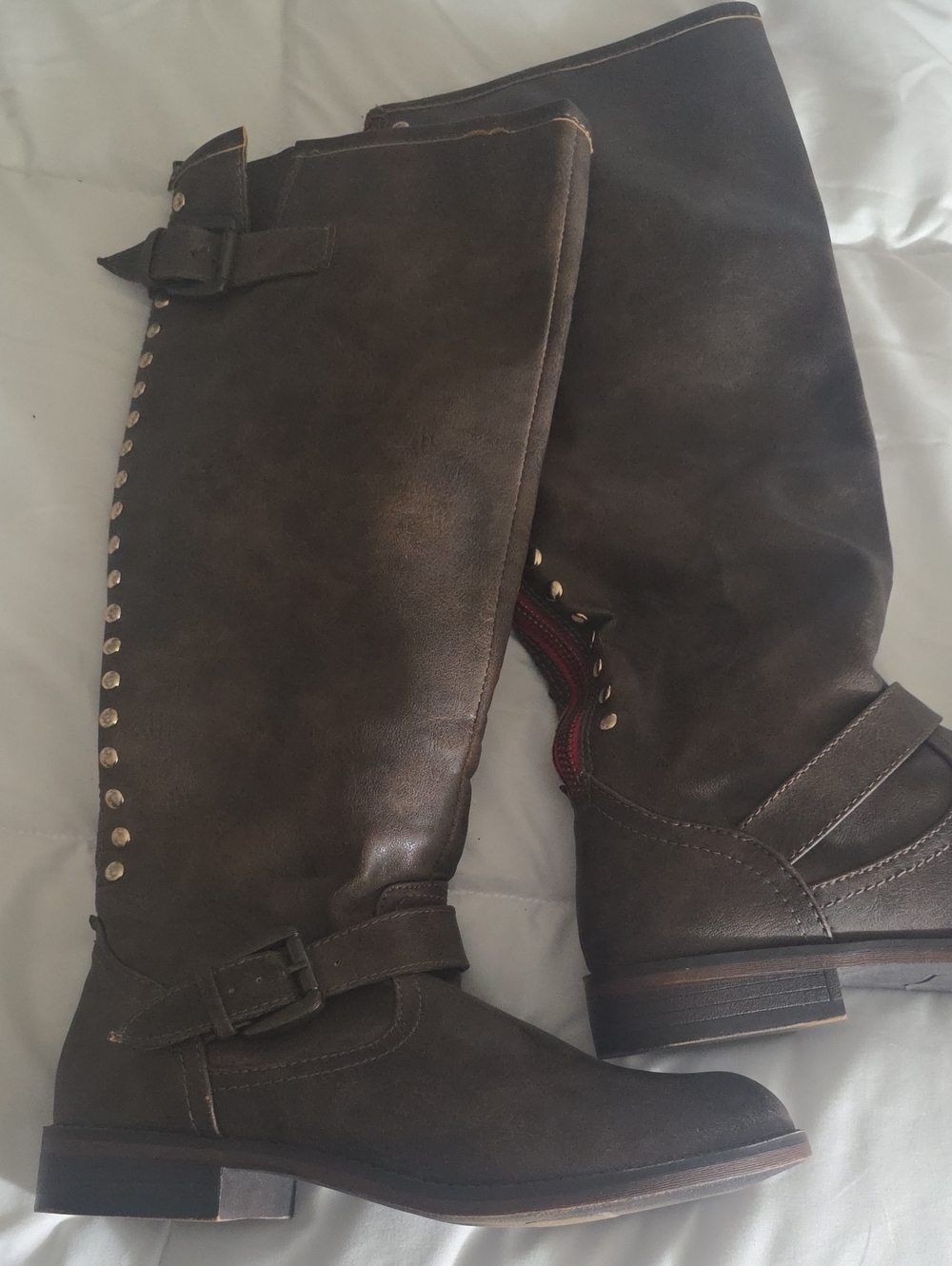 Candie's Dark Brown Studded Buckle Knee Boots Size 9.5